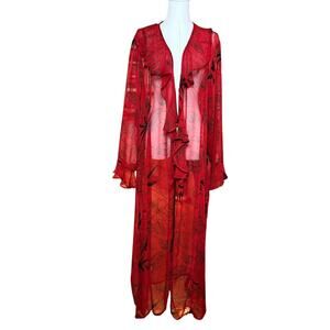 Lew Magram Collection Vintage Long Coat Dress Size 2X Ruffles Neckline Cuffs